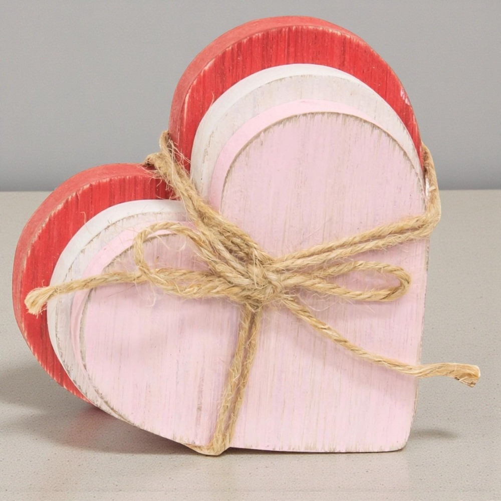 Distressed Wooden Heart Bundle Set of Three Farmhouse Valentine Shelf Decor